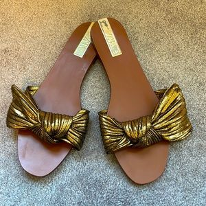 Zara Gold Bow Flat Sandals - Size US/10 EU 41